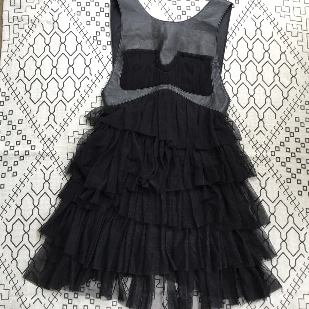 Leather lambskin tulle black dress